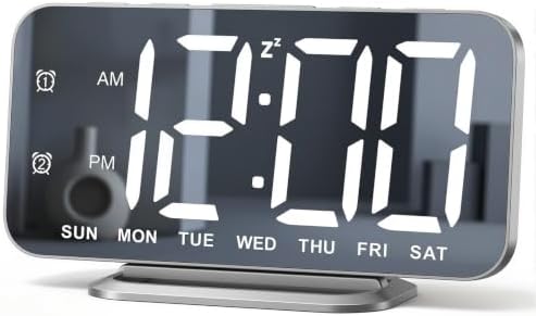 Slim LED Digital Alarm Clock, Mirror Surface for Makeup, with Diming, Large Display, Easy Setting, USB Ports, Modern Decor for Bedroom, Desk, Xmas, Birthday Gift for Women, Sister, Teen Girl, Silver by JALL
