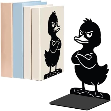 WADORN 1 Pair Metal Bookends for Shelves, Funny Duck Heavy Duty Book Ends by WADORN