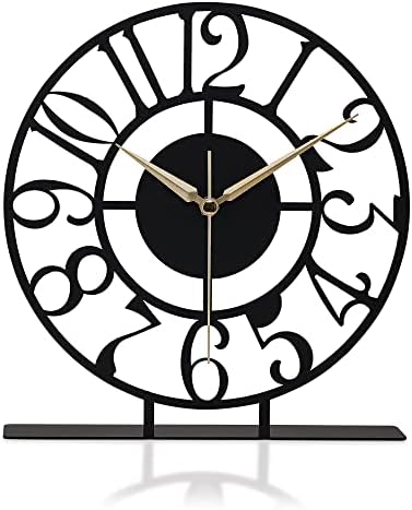 muyika 8.9x9.5 Metal Desk Clock, Black Round Silent Non-Ticking Analog Table Clock, Battery Operated, Decorative Desk and Shelf Clock, Desk Clocks for Living Room Bedroom Kitchen Office School by Muyika