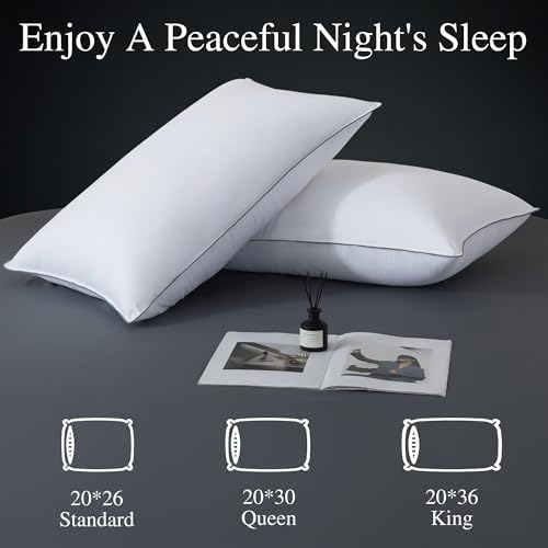 WhatsBedding Goose Down Pillows Set of 2, Queen Size Bed Pillows, 20x30 - Image 5