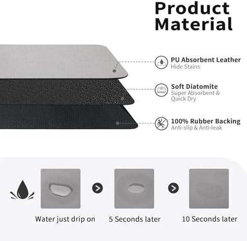 HotLive Dish Drying Mat for Kitchen Counter, Heat Resistant Drainer Mats with Non-slip Rubber Backed, Hide Stain Kitchen Super Absorbent Draining Mat, Easy to Clean Dish Rack Pad, Grey 18"x28" - Image 2