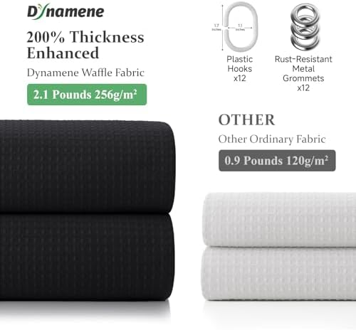 Dynamene Extra Wide Waffle Shower Curtain 256 GSM Fabric 84x72 Black - Image 5