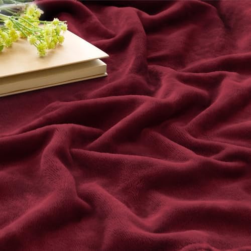 BEDELITE Fleece Blanket Soft Plush King Size Bed Blanket Burgundy 108"x90" - Image 4