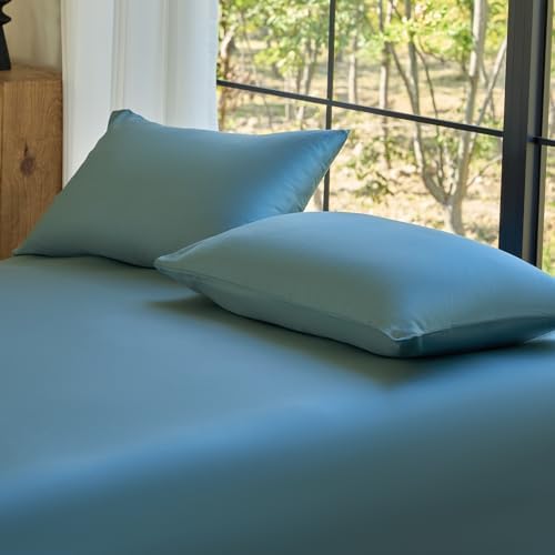 DOZ Pillowcase Set, 100% Viscose derived from Bamboo, Organically Grown, Buttery Soft, Silky, Breathable, Cooling, Oeko-TEX, High GSM, 2-Pack, Envelope Closure (Queen, Teal) by DOZ