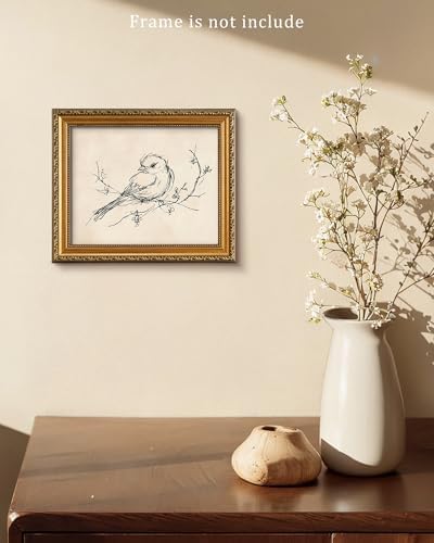 Vodefoad Vintage Sketch Bird Canvas Wall Art Minimalist Bird Sketch Art Prints Painting Retro Antique Nature Line Drawing Wall Picture Farmhouse Beige Decor for Gallary, Bedroom, Bathroom, Office, Desktop Decor - 8x10Inch Unframe - Image 5