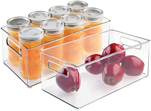 mDesign Deep Plastic Kitchen Storage Organizer Container Bin for Pantry, Cabinet, Cupboard, Shelves, Fridge, or Freezer - Holds Dry Goods, Sauces, Condiments, Drinks, 2 Pack, Clear by mDesign