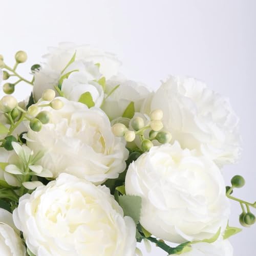 Artificial Peonies Silk Flowers, Faux Peony Bouquet 6 Bundles Florals Arrangements Decor for Farmhouse Home Boho Wedding Table Centerpiece, Fake Plastic Flowers Bulk for Vase Decoration (White, 6PCS) - Image 6