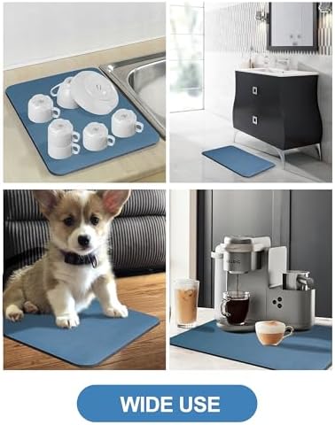 Dish Drying Mat for Kitchen Counter, 16"x24" Pad with Rubber Backed (Blue) - Image 6