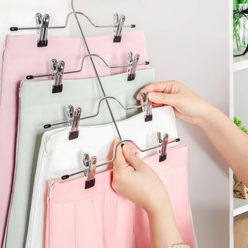 TOPIA HANGER 4 Tier Metal Skirt Hangers with Clips 80% Space Saving 2 Pack - Image 4