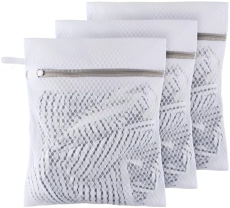 Small Honeycomb Lingerie Bags with Hanging Loop- MDSXO 3 Pack Mesh Laundry Bags for Washing Delicates, White Wash Bags for Socks, Bra, Mask, Baby Clothes 10 * 12 inch [3 Pack] by MDSXODirect
