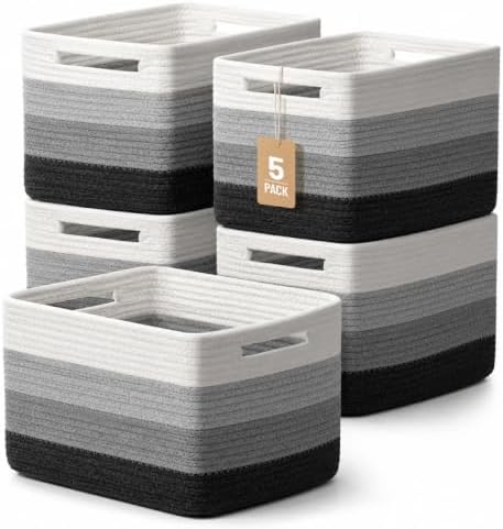 5 Pack Woven Storage Baskets, Decorative Storage Bins for Organizing by YILOBI