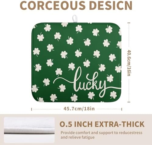 St Patrick Shamrock Drying Mat for Kitchen Counter Green White Lucky Clover Drying Dish Mat St Patricks Day Absorbent Microfiber Dish Drying Pad Reusable Dry Mat 16 x 18 Inch - Image 2