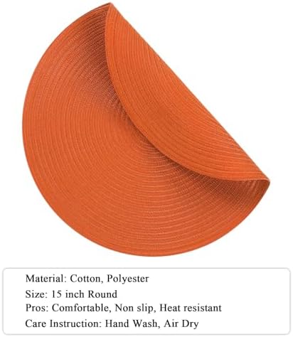 SHACOS Round Braided Fall Placemats Set of 6 Bright Orange Place Mats - Image 2