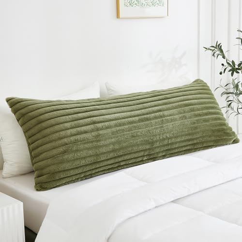 Full Body Pillow with Fluffy Stripe Faux Fur Removable Cover, Long Bed Pillow Adult 20x54 Inches for Side Sleeper and Pregnancy, Sage. - Image 4