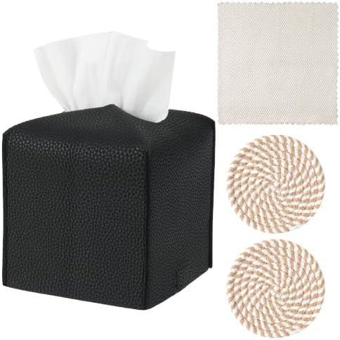 Square Tissue Box Cover Holder with Coasters and Cleaning Cloth Set by Unknown