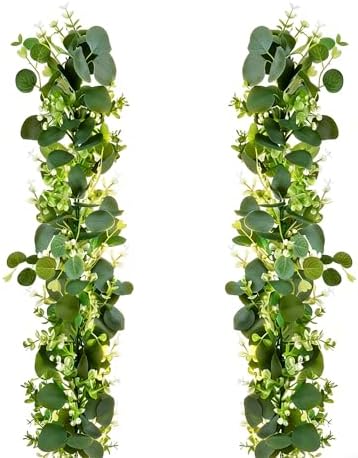 Eucalyptus Garland Greenery 2Pack: 5.9Ft Artificial Faux Greenery Vines for for Wedding Home Party Table Runner Decor - Image 2