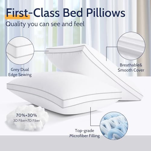 ROUMEA Pillows Standard Size Set of 2, Bed Pillows for Sleeping 2 Pack, Luxury Hotel Quality, Supportive Standard Pillows with Soft Down Alternative for Back Stomach Side Sleepers, Machine Washable - Image 4