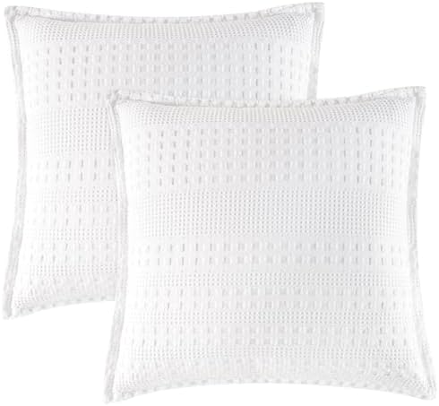 PHF Cotton Ruffle Waffle Weave Euro Sham Covers 26"x26", White, No Insert by PHF