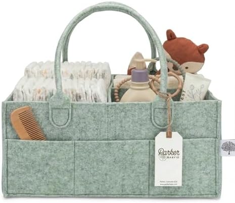 Parker Baby Co. Felt Diaper Caddy Organizer - Large, Sage by ParkerBabyCo