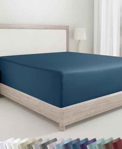 California Design Den 100% Cotton Sateen Queen Size Fitted Sheets, Blue by CaliforniaDesignDen