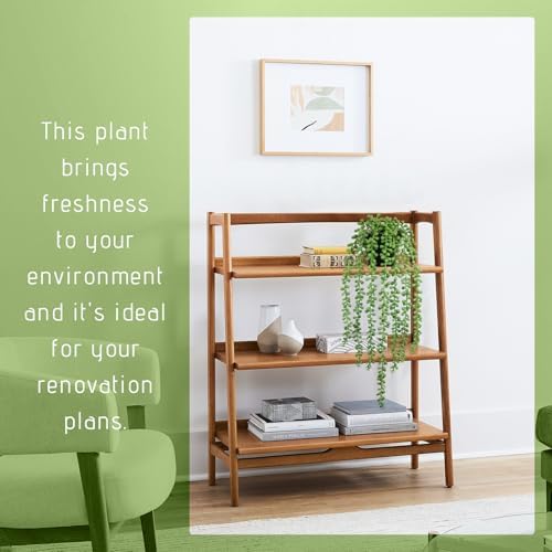 Realistic Artificial String of Pearls Plant - Faux Hanging Succulent Trailing Plant with Black Pot, Natural-Looking Small Potted Faux Plant Indoor Outdoor for Home Office Shelf Decor - Image 3