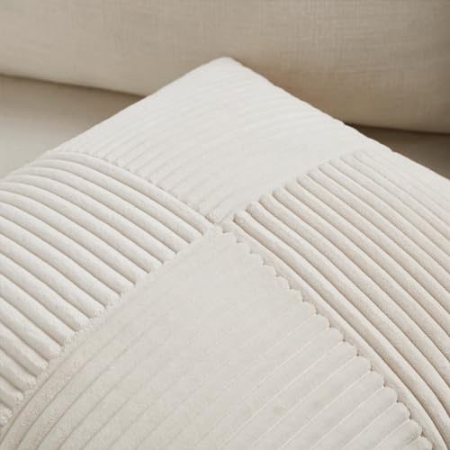 Fancy Homi 2 Packs Boho Cream Decorative Throw Pillow Covers 18x18 Inch for Living Room Couch Bed Sofa, Rustic Farmhouse Home Decor, Soft Corss Corduroy Patchwork Textured Square Cushion Case 45x45 cm - Image 3