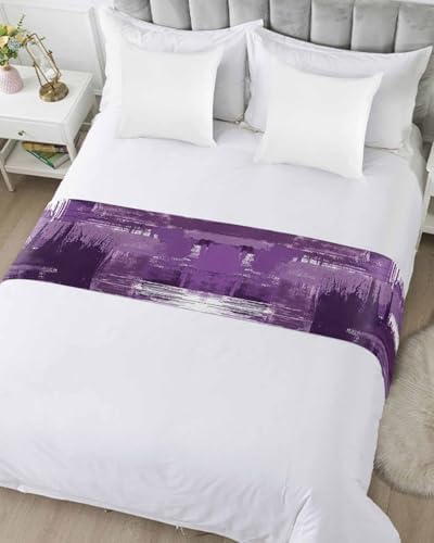 Oil Painting Purple Bed Runner for Full/ Queen Size Bed, Bedspread Protector Slipcover Bed Scarf for Foot Bed Runners & Scarves for Bedroom Hotel 83x20 Inches Modern Geometric Black White Abstract Art - Image 5