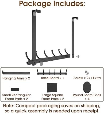 KitchLife Long Over The Door Hooks Hanger with 15.75 inches Extended Arms, Fits 1 3/8" Doors, F40U, 6 Double-Hanger Design Thickened Heavy Duty Bathroom Towel Rack Organization, Matte Black, 1 Pack - Image 4