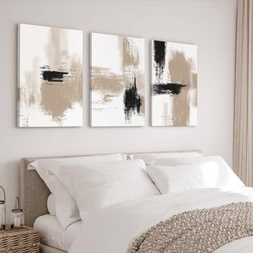 Joocrise Beige Abstract Wall Art Painting Set of 3 Neutral Canvas Wall Art Prints Black Beige Modern Wall Decor Minimalist Art Pictures Abstract Modern Artwork for Room Bedroom 24x36 Inch Unframed - Image 5