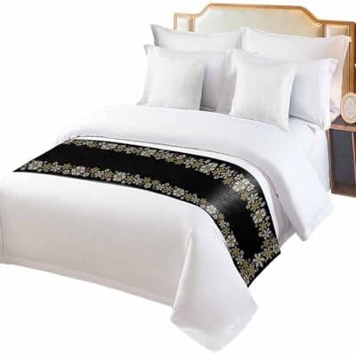 Winter Christmas Snowflake on Black Bed Runners for Bedroom Hotel,Decorative Bedding Scarf Gold White Pattern Bed End Blanket Bedding Runner Scarves for King Size Bed,102x20in - Image 2