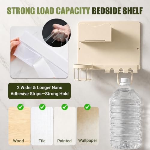 Floating Bedside Wall Shelf, Metal Wall Organizer with Detachable Cup Holde - Image 3