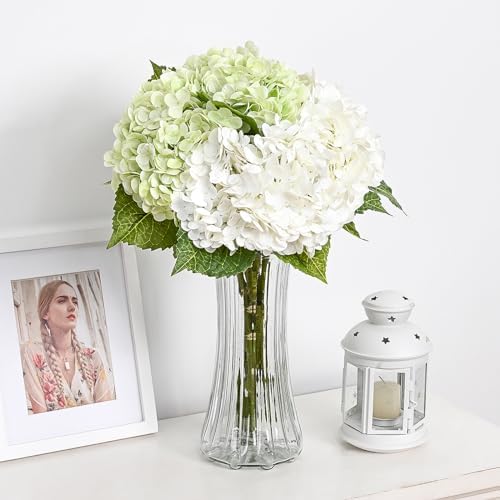 4Pcs 21in Latex Real Touch Hydrangea Artificial Flowers (Mixed White&Green) - Image 2