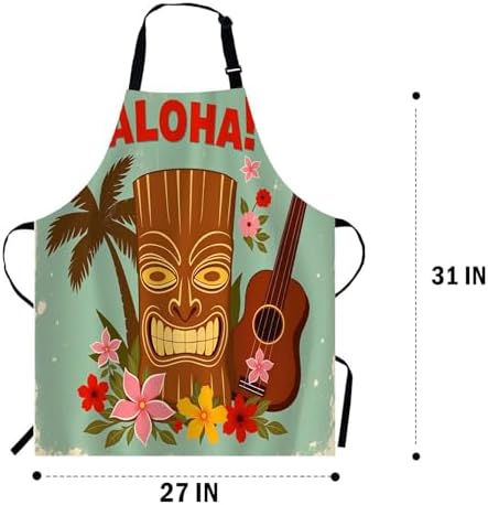 WONDERTIFY Hawaiian Style Apron,Seaside Palm Trees and Beautiful Flowers Bib Apron with Adjustable Neck for Men Women,Suitable for Home Kitchen Cooking Waitress Chef Grill Bistro Baking BBQ Apron - Image 3