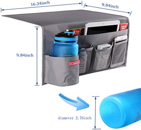 Zafit 5 Pockets Bedside Caddy, Bedside Storage Organizer for Water Bottles, Magazines, Phone, Glasses (5 Pockets-Grey) - Image 2