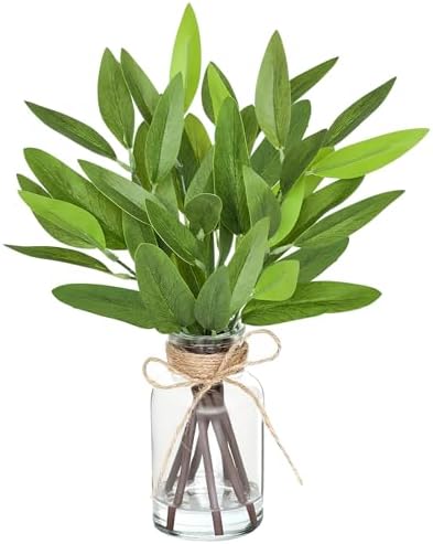 13" Fake Eucalyptus Stems in Vase with Faux Water,Artificial Plants Leaves for Shelf Desk Bathroom Farmhouse Room Coffee Table Home Decor (Eucalyptus-Pointed Leaf) by Piklado