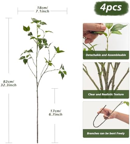 Artificial Plants Greenery Eucalyptus Stems Branches Plant for Home Decor，Faux Rustic Ficus Leaf Floral for Indoor Table Bathroom Bedroom Kitchen Decoration,Real Plastic Eucalytus Wedding Dcor（4PCS) - Image 2