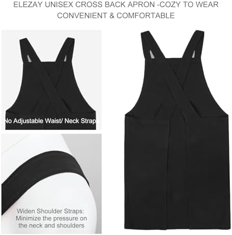 ELEZAY Aprons for Women with Pockets Plus Size Comfort Cross Back No Tie Cotton Linen Apron Pinafore - Image 2