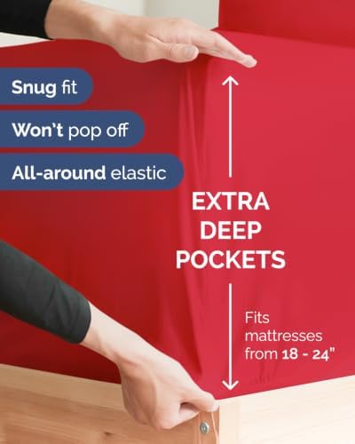 CGK Linens 2 Pack Extra Deep Twin XL Fitted Sheets - Red - Image 2