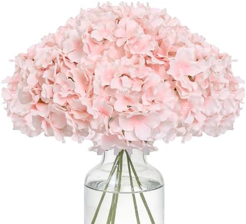 Fake Pink Hydrangea Artificial Flowers - Faux Silk Hydrangeas Flowers Heads with Stems Real Touch for Home Wedding Party Table Decor(Pink,Pack of 10) by FLORRALIAArtificialFlowers