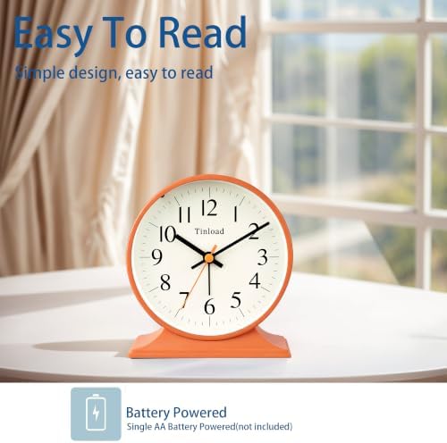 4.5"Retro Analog Alarm Clock,Vintage decor , Super Silent Non Ticking Small Clock with Manual Light, Snooze, Battery Operated, for Bedroom, Living Room, Office,Nightstand, Bedside, Desk ,Table(Orange) - Image 2