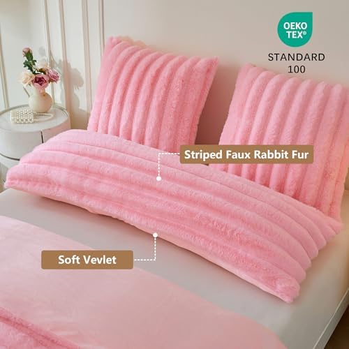 MEGO 20x54 Body Pillow Cover, Fluffy Wide Ribbed Faux Rabbit Fur, Pink - Image 3