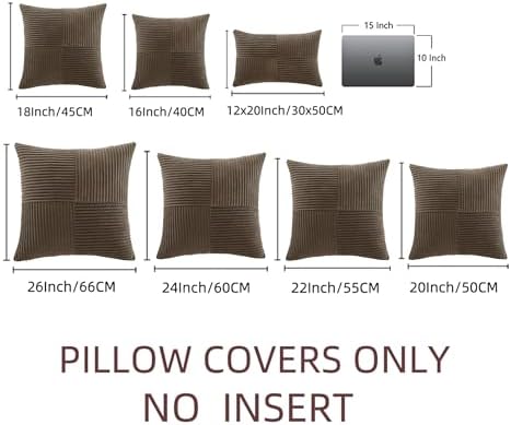 Fancy Homi 2 Packs Dark Brown Decorative Throw Pillow Covers 20x20 Inch for Living Room Couch Bed Sofa, Rustic Farmhouse Boho Home Decor, Soft Corss Corduroy Patchwork Accent Cushion Case 50x50 cm - Image 7