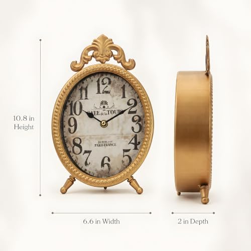 10.8-Inch French Vintage Table Clock, Antique Gold Mantel or Wall Clock - Image 3