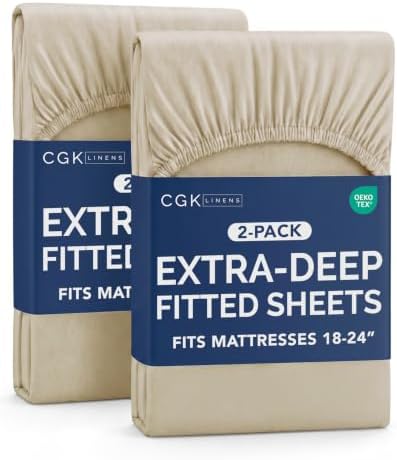 CGK Linens 2 Pack Extra Deep King Fitted Sheets - Cream by CGKUnlimited