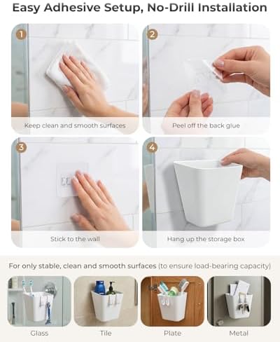 6 Pack Rolling Cart Accessories, White Craft Cart Cup Holder and 8 Hooks for Utility Carts Accessories, Adhesive Kitchen Cabinet Door Storage, Space-Saving Wall Mount Organizer for Bathroom, Office - Image 4