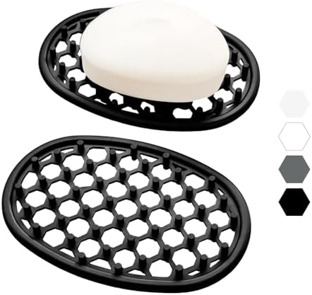 2 Pack Soap Dish for Shower, Non-Slip Silicone Bar Soap Holder with Efficient Drainage Holes for Bathroom Sink, Self Draining Soaps Saver Pad for Shower Niche, Shelf (Black- 2Pcs) by Aenfaiy