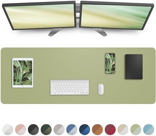AFIING Leather Desk Pad Protector,Mouse Pad,Office Desk Mat, Non-Slip PU Leather Desk Blotter,Large Desk mat,Waterproof Keyboard mat for Office/Home/Decor (Olive Green,55"" x 17"") by AFIING