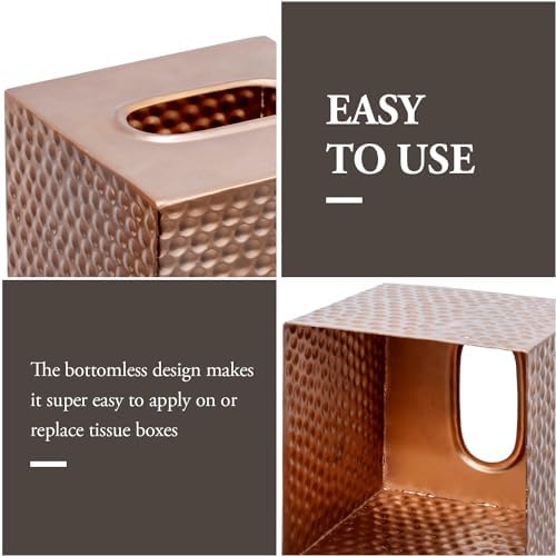 Tissue Box Cover Holder Square - Gold Cube Tissues Boxes Covers Bathroom Accessories - Decorative Bronze Facial Paper Holders Modern Home Decor - Vintage Matte Wood Metal Tissue Dispenser for Office - Image 3