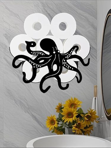 Octopus Toilet Tissue Holder,Animal Paper Holders,Decorative Metal Papers Holder,Funny Toilet Animal Storage for Bathrooms,Bathroom Paper Organizer for Extra 8 Rolls Wall Mounted Art Decor by Ahbuohe