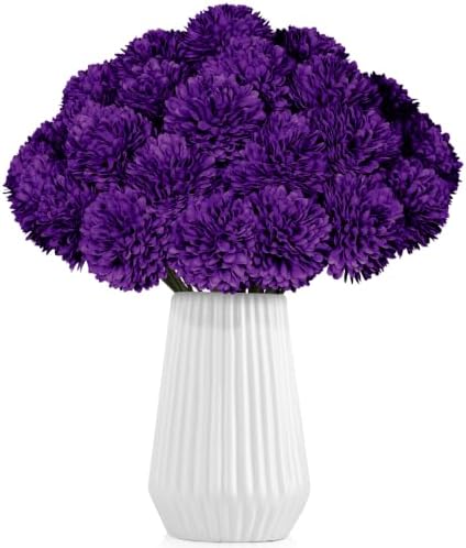 36 Pcs Purple Artificial Chrysanthemums Flowers Fake Mums Silk Vintage Ball Flower for Home Decor Indoor Floral Arrangement Table Centerpiece by LPREUTWN